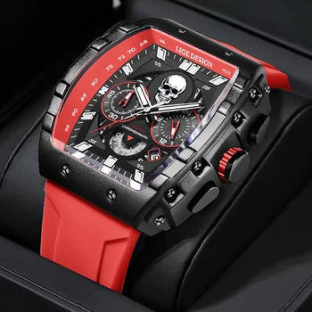 Луксозни ръчни часовници LIGE Мъже със спортен силиконов каишка, кварцов часовник с хронограф, водоустойчиви часовници с нежна дата, Relogio Masculino