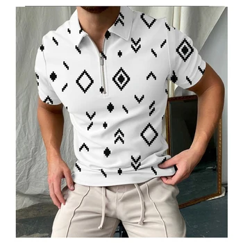 Лятна мъжка риза с къси ръкави с 3D-принтом, с модерна риза, къс ръкав, отгоре с ципове с ревери, Ежедневни дрехи бизнес, Ежедневен мъжки t-shirt, Новост