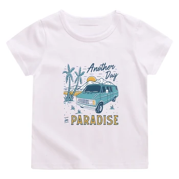 Лятна плажна тениска Another Day Paradise от 100% памук за момчета и момичета, ежедневни тениски с къси ръкави и шарките на Kawai, детски тениски
