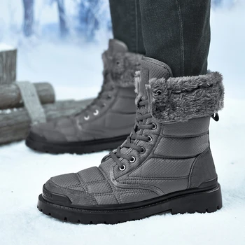 Марка 2024 Студените зимни мъжки зимни обувки, топли кожени мъжки високи обувки, външни непромокаеми обувки, Кожени мотоциклетни ботуши на платформа