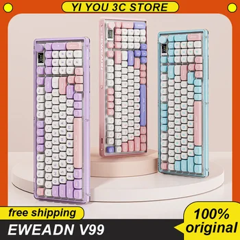 Механична клавиатура Eweadn V99 99 клавиши на Tft 3-режимная безжична игрална връзка 2.4 g Bluetooth с произволна RGB подсветка за компютър