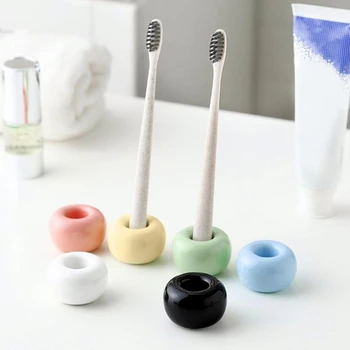 Мини-керамични държач за четка за зъби, държач за тоалетна масичка в банята, ръчно изработени, на пара, здрав държач за четка за зъби, 4,5 х 2,8 см