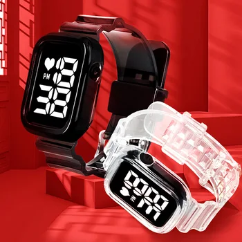 Модерен led цифров часовник за жени, Квадратни електронни часовници със силиконов, прозрачен каишка, Водоустойчив спортни ръчни часовници