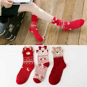 Модерен и удобен есенно-зимни нови чорапи red elk tube, коледни чорапи в коледната тема, червени чорапи Year of life