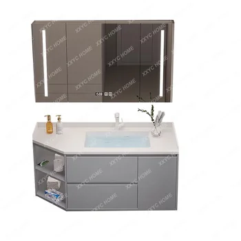 Модерен минималистичен шкаф за баня от неръждаема стомана, монтиран шкаф, умен огледален шкаф с Мивка за баня