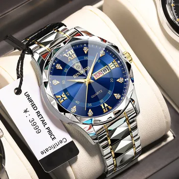 Модерен мъжки женски сдвоени часове с луксозен бриллиантовым дизайн, кварцов часовник, мъжки бизнес ежедневни водоустойчив часовник с двойно календар