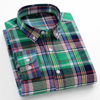 Модерен мъжки ризи с дълги ръкави от 100% чист памук, приталенная ежедневни однотонная риза, мека дизайнерски дрехи в клетката и ивица