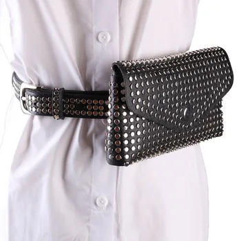 Модерна дамска кожена чанта с шипове И поясная чанта в стил пънк