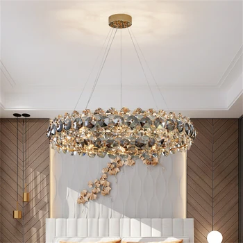 Модерна кристален полилей за всекидневната, кръгла подвесная лампа, Луксозно декорация на дома, осветителни тела, Трапезария, спалня, Led осветление
