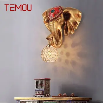Модерните стенни лампи във формата на слон TEMOU, творческа Европейското аплици от смола за интериора на дома, всекидневна, хол