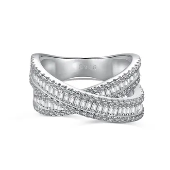 Модерно и луксозно дамско затворен пръстен от сребро S925 проба с диамантен пръстен и цирконием Ръчно изработени