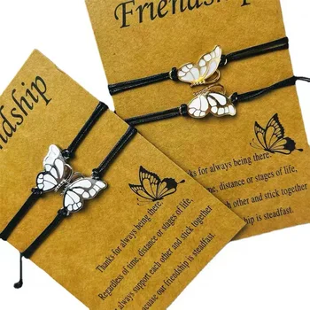 Модни гривни с пеперуди за влюбени, Женски Регулируеми Плетени въжени гривни, Бижута за приятелство, за Подарък най-добри приятели