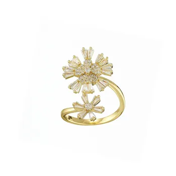 Модно стерлинговое сребро 925 проба, проста форма на цвете, Въртящо пръстен на пръста си, за да създадете пръст, за жени и момичета, Свободен размер на гурме бижута Bijoux