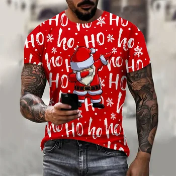 Мъжка тениска с кръгло деколте с 3D-принтом Коледа Elements 2023, Есенна новост, къс ръкав, плюс размери, удобни и дишащи топ