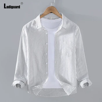 Мъжки Базова бельо риза с дълги ръкави, дрехи 2023, Градинска мода харадзюку, потници, блузи в бяло-синята ивица, мъжки ежедневни ризи за всеки ден.