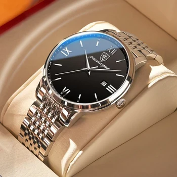 Мъжки кварцови часовници на марката POEDAGAR, луксозни Водоустойчив бизнес мъжки часовник от неръждаема стомана с нежна дата Relogio Masculino