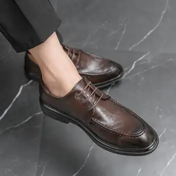 Мъжки кожени обувки, Бизнес Официалната дрехи Големи размери, чисто Нови Мъжки Ежедневни Черни Пролетно-Есенни Дишащи Сватбени обувки за Булката, Йо