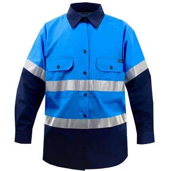 Мъжки памучен работна риза с дълги ръкави, защитни дрехи, двуцветен работно облекло с светоотражателями