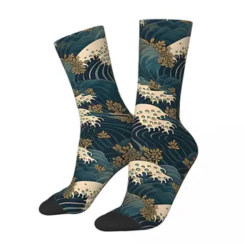 Мъжки чорапи Crazy Sock The Great Wave Off Kanagawa от Hokusai Harajuku с дышащим модел 
