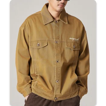 Мъжки японската риза-карго по-големи модна марка, свободно ежедневното палто в американски стил в стил ретро с дълъг ръкав