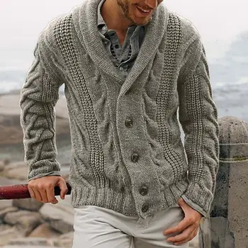 Мъжко яке от памучен плат, стилни мъжки зимни жилетки, модни есенни възли пуловери от памучен плат с копчета