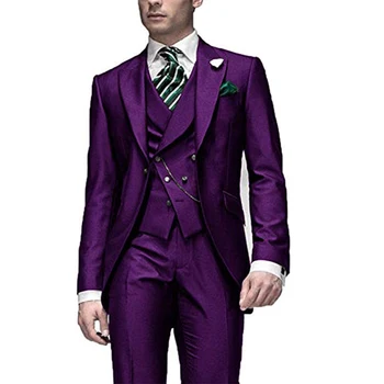Направен по поръчка на мъжки костюми, сако, панталон, оборудвана приятелка, 3 бр., дизайнерски дрехи за гала вечеря, сватба облекло, облекло за младоженеца, мъжки дрехи за пушачи