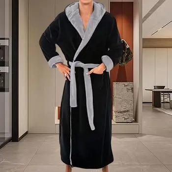 Не выцветающий халат, Супер Меки Пухкави мъжки халат за баня с качулка и регулируем колан, добре впитывающий Влагата Обикновен дизайн