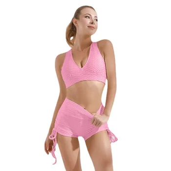 Нов комплект шорти за йога Bubble от две части, женски жилетка за фитнес, къси панталони за лифтинг на задните части