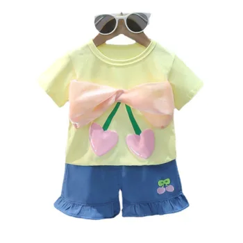 Нов летен костюм за деца, детски дрехи, ежедневни тениска за момиченца, шорти, 2 бр./компл., спортен костюм за деца, детски спортни костюми