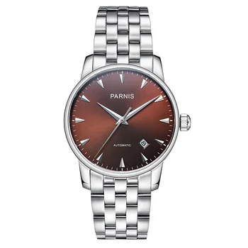 Нов прием на Parnis 38 мм, мъжки механичен часовник с кафяв циферблат, сапфирен кристал, часовник-календар с подарък предавателна кутия, мъжки часовник 2023 година