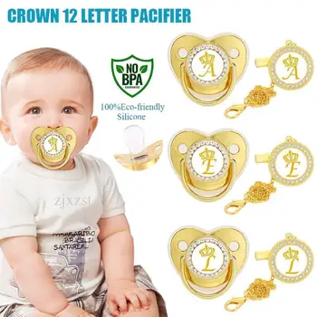 Нова златна корона с диаманти от 26 букви, детска залъгалка 0-3 години, играчки-прорезыватели за новородени с клипс-веригата, хранителни разнообразие, не губи коло