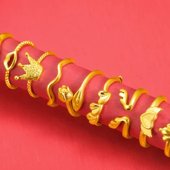 Нова мода Виетнам Пясък Злато Любов Фокс който отваря пръстен Дамски бижута Позлатените Корона Лък Не е пръстен, Сватбени декорации