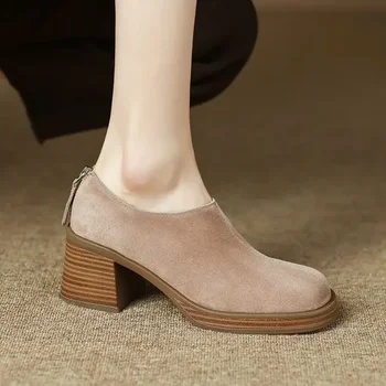 Нова мода Дамски Пролетно-есенна обувки, Дамски обувки в дебела подметка, Луксозни обувки Lefse, Обувки на платформа С квадратни пръсти и високи токчета