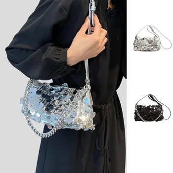 Нова мода ежедневна дамска чанта с пайети през рамо, Луксозна лъскава чанта под мишниците, чанта за парти, Клатчи, Болсо