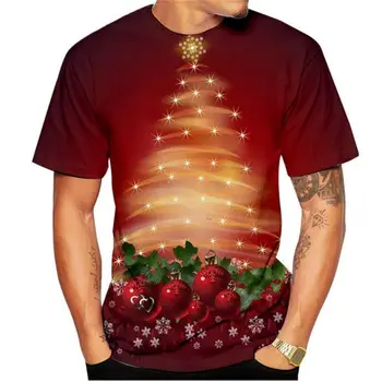 Нова мъжки коледна тениска с изображение на Коледно облекло За-образно деколте, дрехи оверсайз, Европейски размер топ с къс ръкав, мъжки риза, чай
