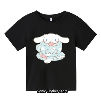 Нова тениска MINISO Cinnamoroll, Детски дрехи, лятна тениска за момичета и момчета с къси ръкави и шарките на Sanrio