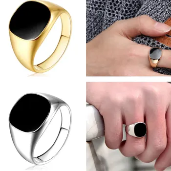 Нови лъскавите метални пръстени 2023 година за мъже с печаткой геометрична ширина на площада пръст в стил пънк, Модни пръстени, бижута Аксесоари