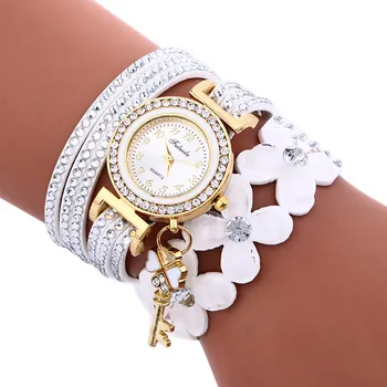 Нови модни часовници за жени, кожен ключодържател, часовник с заводным гривната, дамски кварцови часовници, аксесоари за подарък