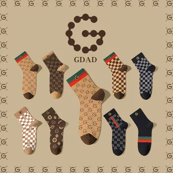 Нови мъжки чорапи GDAD средна дължина, памучни Класически райета Модни марки дезодоранти 