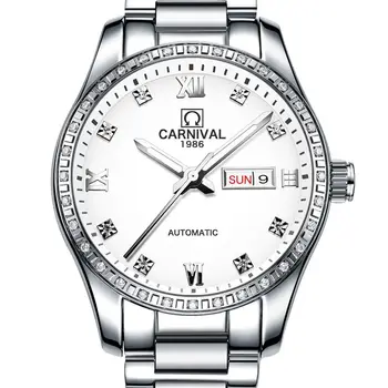 Нови фантазия автоматични механични мъжки часовник луксозна марка с светящимся сапфир и диамантен пръстен, двойна календар, водоустойчив часовници C8692-7