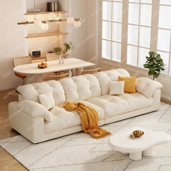Нордический лесен пуховый диван луксозен кремовом стил за всекидневна, модерна проста малък апартамент, текстилен диван с технологията Straight Row Cloud Sofa