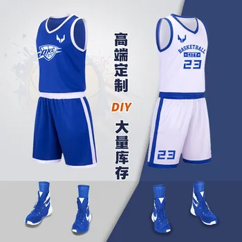 Обичай баскетболен спортен комплект от быстросохнущей плат с квадратна UV-печат на лого и номера на екипа