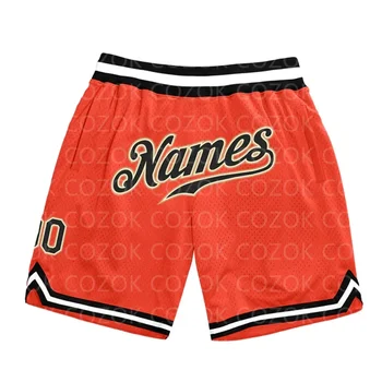 Обичай Оранжево-черни Автентични Баскетболни шорти с 3D-принтом Мъжки къси панталони Име Mumber бързо съхнещи плажни шорти