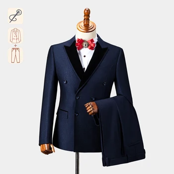 Оригинален дизайн, Тъмно-Сини костюми-wild за мъже за официални събития, сватби, Елегантни Блейзери, Вечерна рокля (индивидуален размер)