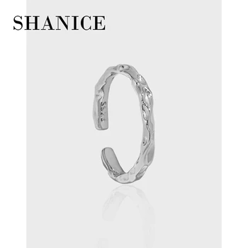 Отворен пръстен от сребро SHANICE S925 с Неправилна форма с вдлъбната изпъкнала повърхност с тежки регулируем пръстен за момичета