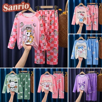 Пижамный комплект Sanrio Melody с герои от анимационни филми и аниме, Блузи с дълги ръкави, Панталони, Домашно облекло за момичета, Детски Ежедневни Сладки Пижами, Есента на Детски Дрехи
