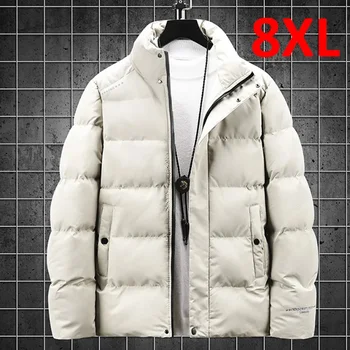 Плюс Размер 8XL, Стеганая яке, Мъжки зимни дебели палта s, Мъжка мода, Ежедневни, Черен, плътен цвят, Голям 6XL