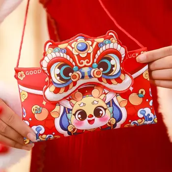 Плюшено китайски дракон Плюшено портфейл за монети в Чантата си Cartoony Щастлив в чантата си Чанта през рамото си Китайски дракон Червен пакет Годината на китайския дракон