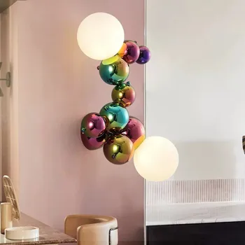 Постмодернистский стъклена топка лампа за стенен монтаж лампа с Неправилна форма Magic Bean италиански светлина Творческа Цветна Стоманен украса спални луксозен светлина