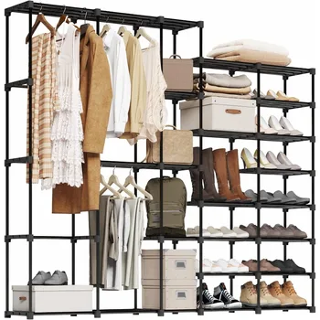 Преносим шкаф UNITSTAGE, закачалка за дрехи с рафтове, отделно стоящ шкаф-органайзер с рафт за обувки